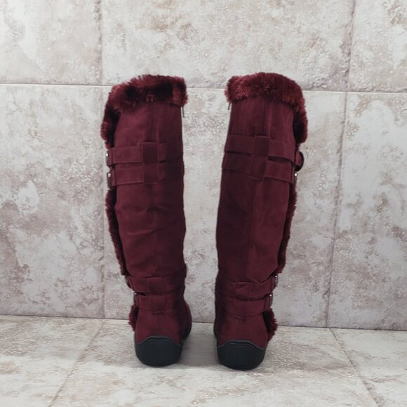 Buckled Faux Fur Hot Tomato Pavati Suede Zippered Full Calf Knee Boots Size 6 M - Picture 6 of 15